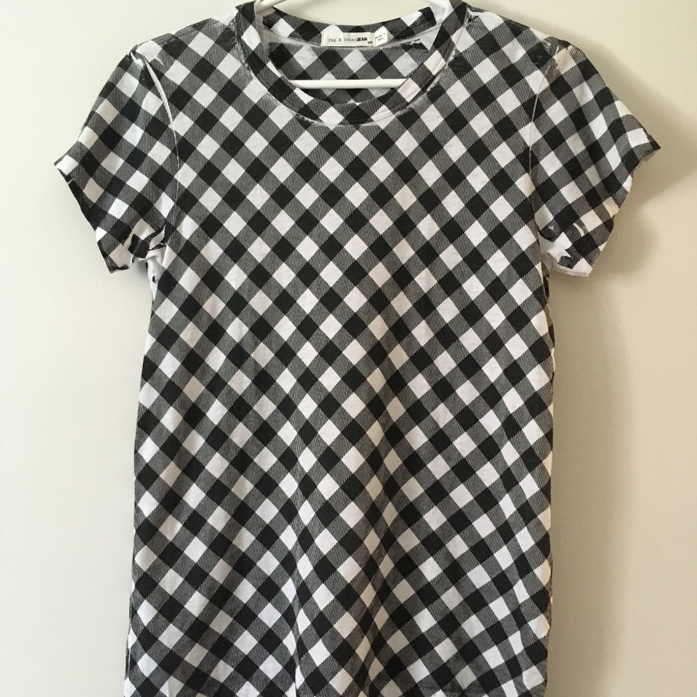 rag & bone black + white gingham print cotton crew tee S
